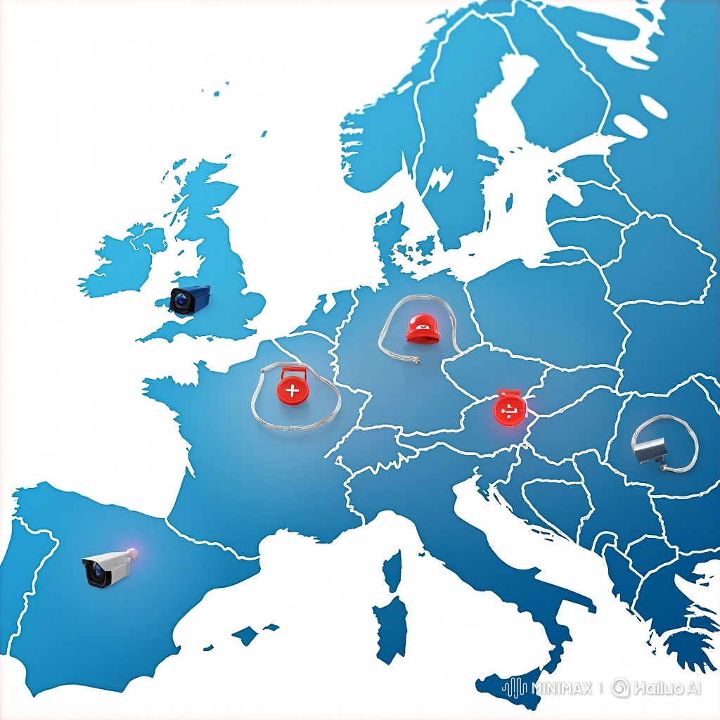 Modern infographic showing European smart security and automation solutions