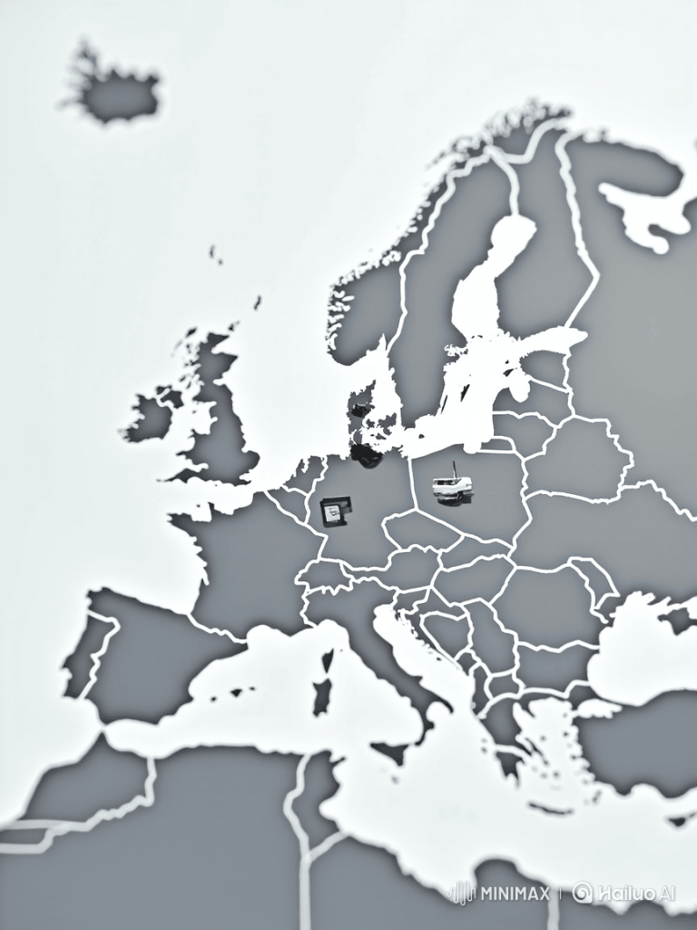 Professional map of Western Europe highlighting service coverage areas