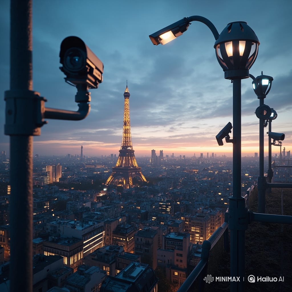 Technician installing security cameras and checking wiring connections