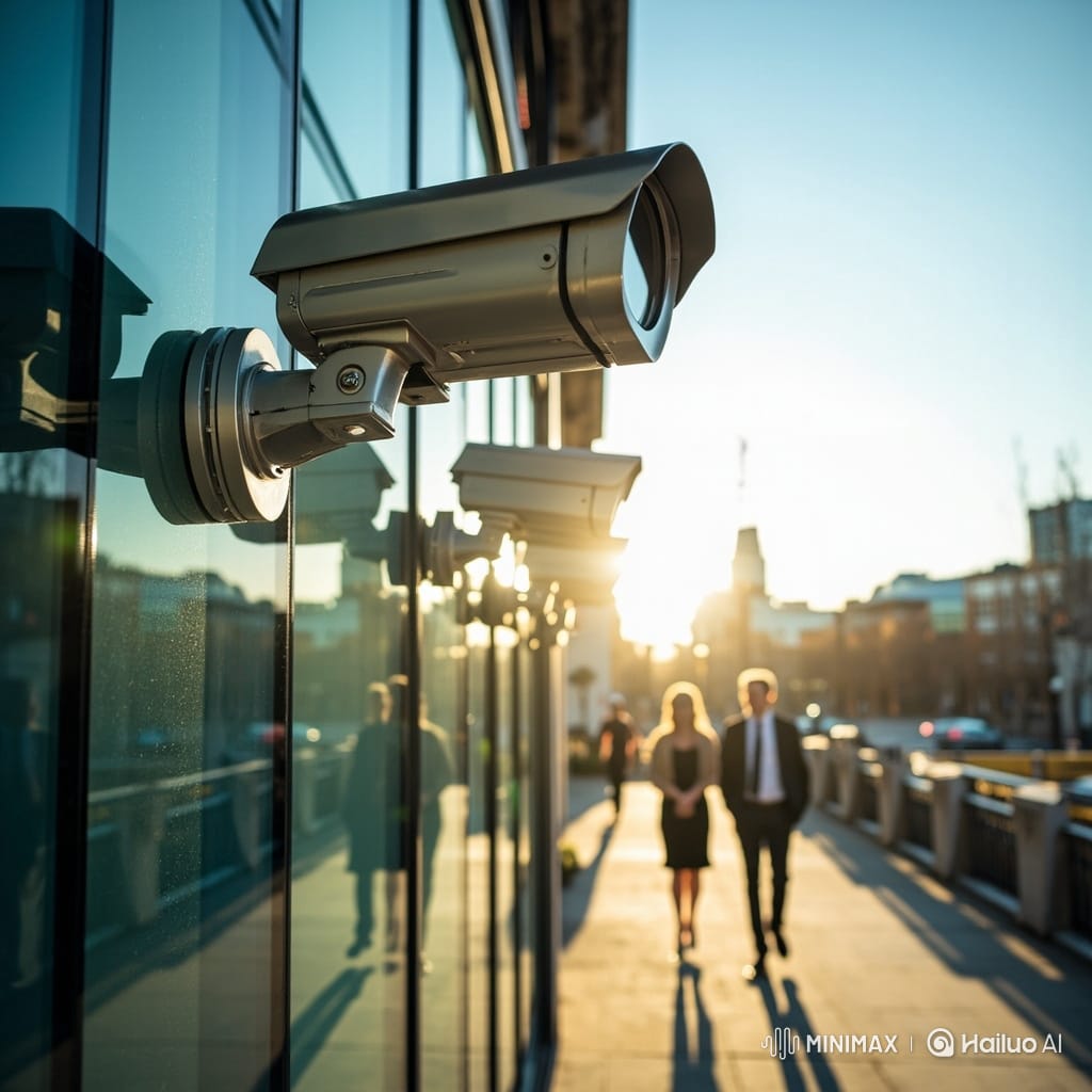 Technician working on CCTV camera installation in a modern facility