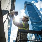 Engineer configuring surveillance system software and monitoring tools