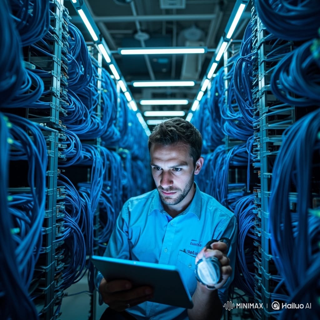 Engineer performing inspection and installation of CCTV surveillance equipment