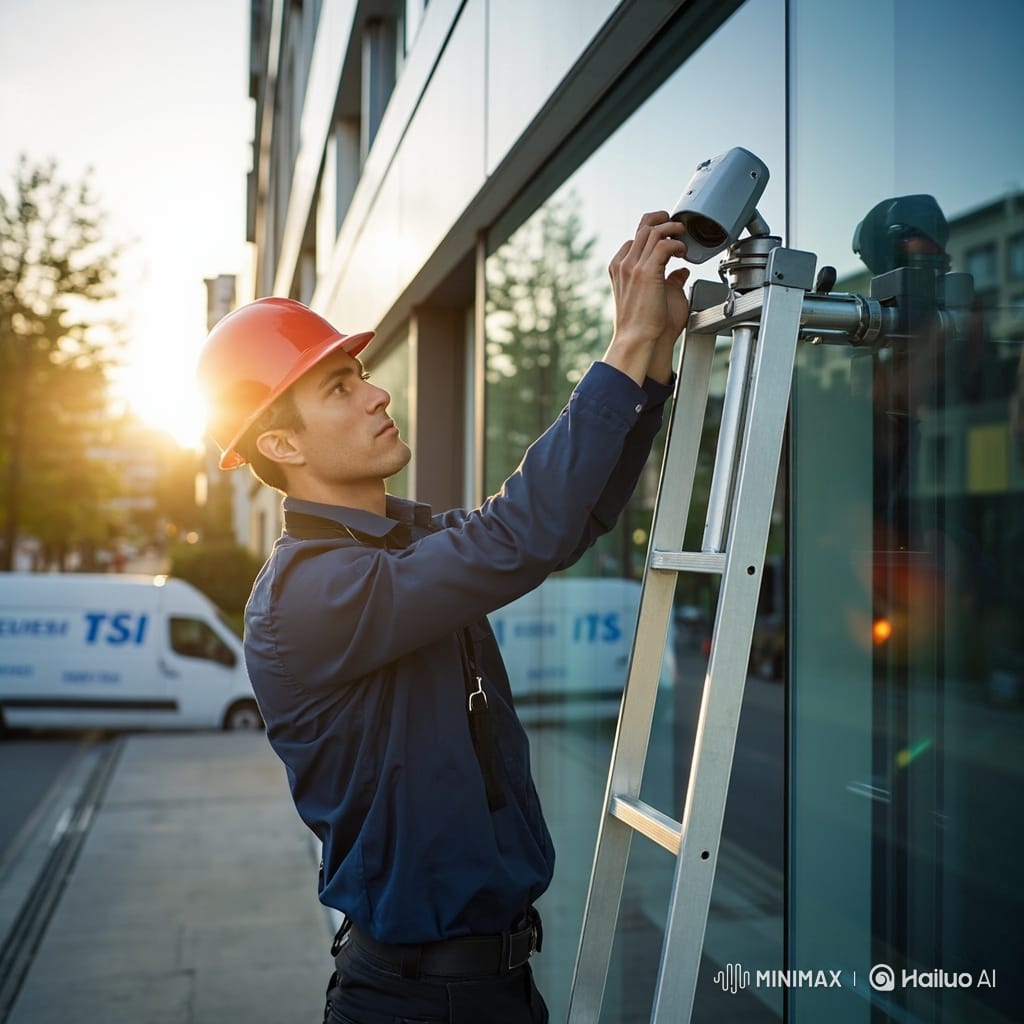 Team of engineers configuring and testing security systems on-site