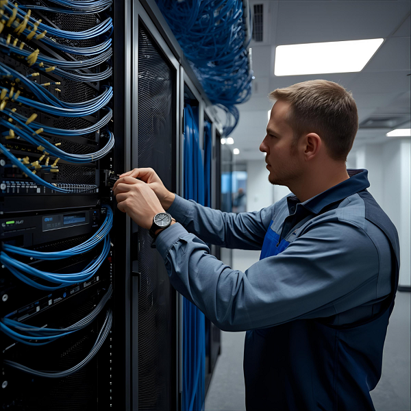 EuroTSI technician installing CCTV surveillance camera for commercial property protection