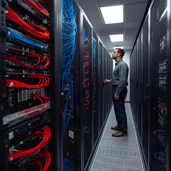 EuroTSI technician inspecting alarm control system to ensure operational reliability