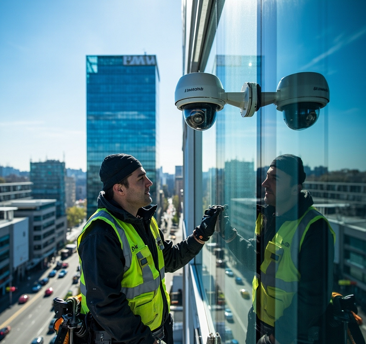 EuroTSI technician installing structured cabling and electronic security systems