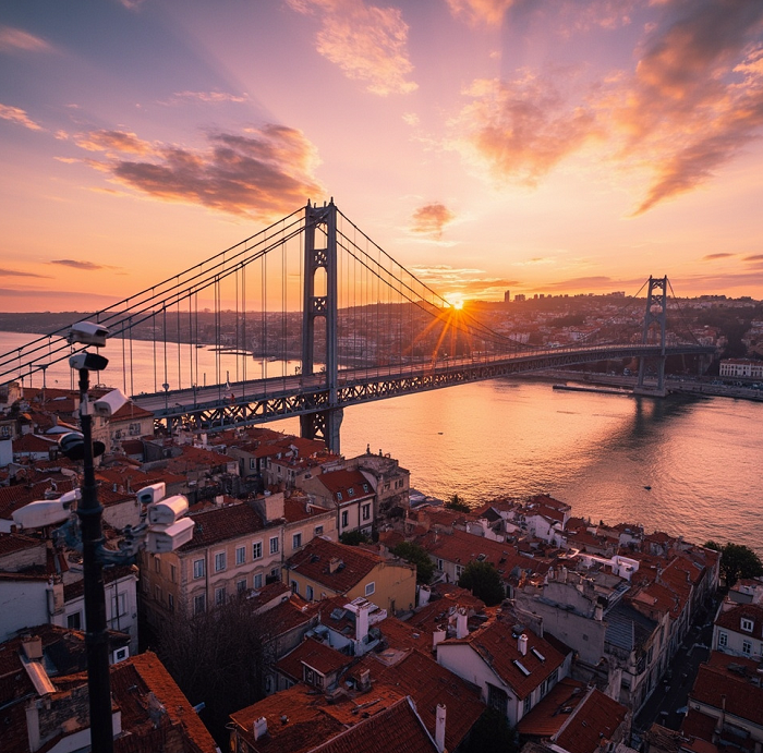 Panoramic aerial photo of Linz city skyline with the Danube River and modern European architecture