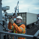 EuroTSI field technician performing maintenance and inspection on integrated security systems