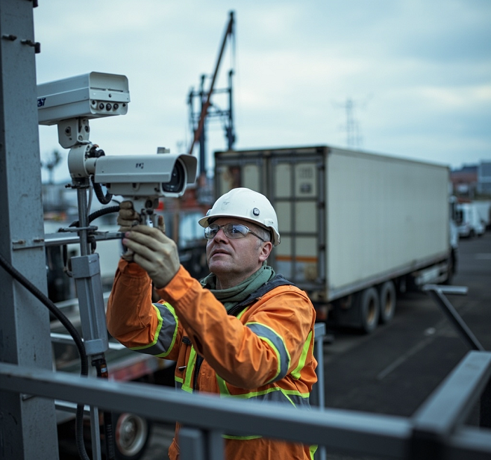 EuroTSI field technician performing maintenance and inspection on integrated security systems