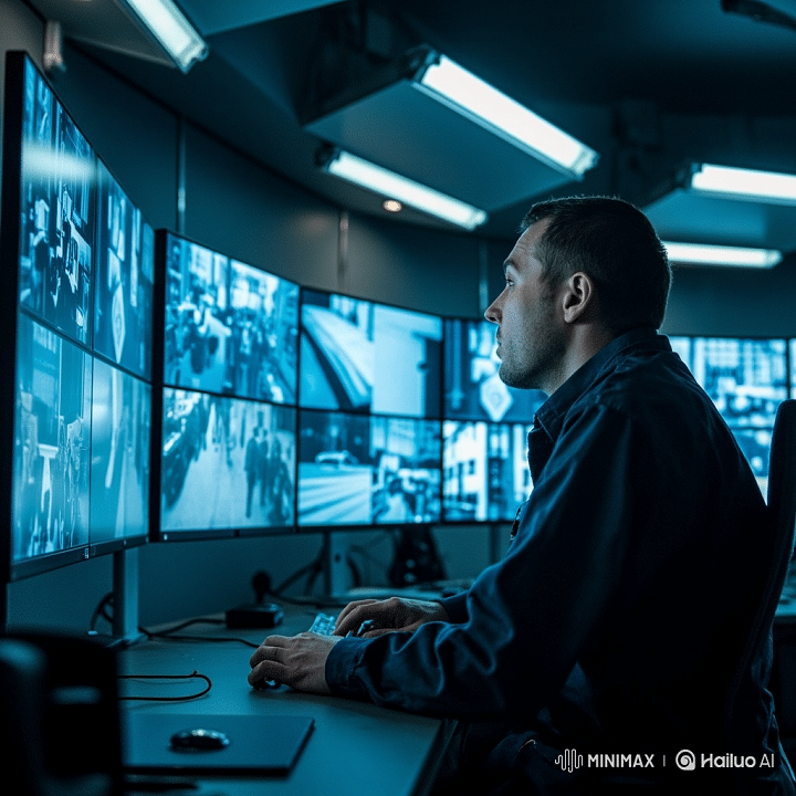Interior of EuroTSI control room showing operators monitoring security systems