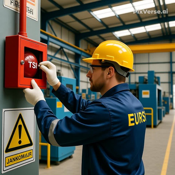 EuroTSI field technician inspecting and maintaining alarm system on-site