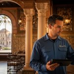 EuroTSI engineer performing hotel alarm inspection and safety checks in Seville