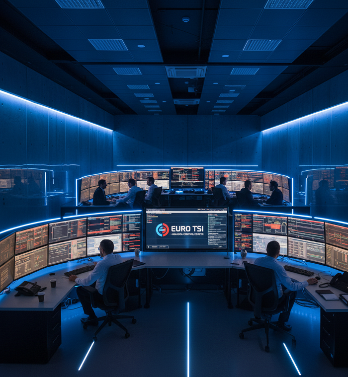 EuroTSI alarm monitoring room in Valencia with advanced security control systems