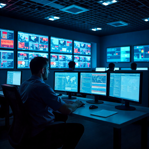 EuroTSI control center in Thessaloniki with operators monitoring security systems