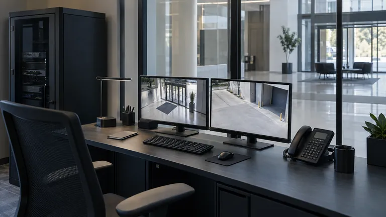 Security workstation displaying entrance and loading-bay camera views