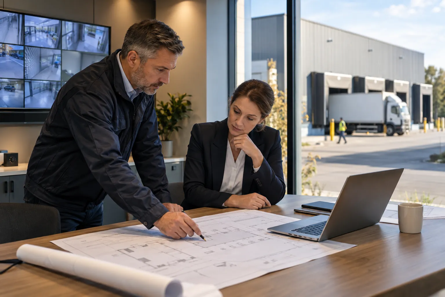 Engineer discussing commercial infrastructure with a facilities representative
