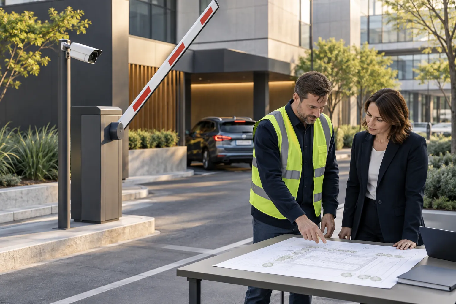 Engineer discussing commercial infrastructure with a facilities representative