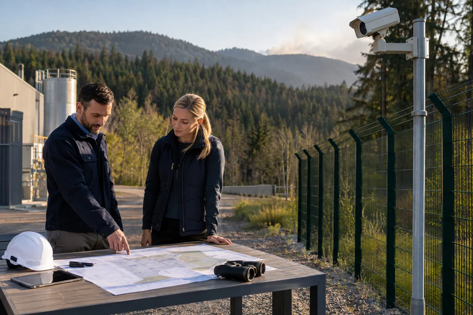 Engineer discussing commercial infrastructure with a facilities representative