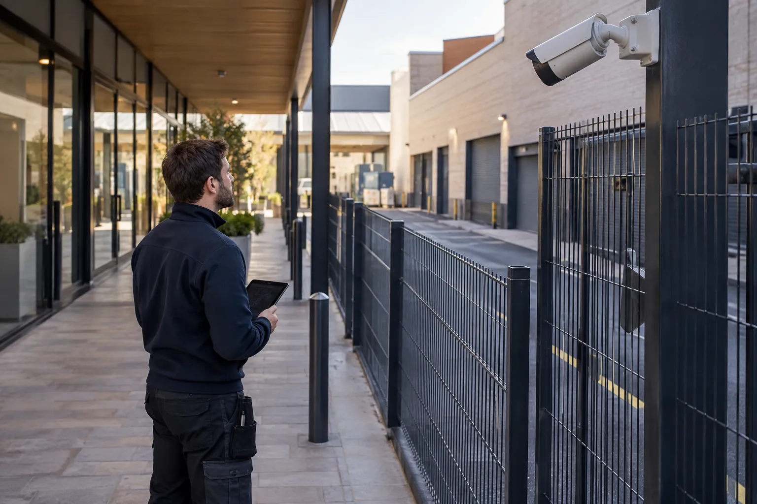 Camera-system detail and commercial environment — How AI CCTV Transforms Perimeter Security for UK Commercial Sites