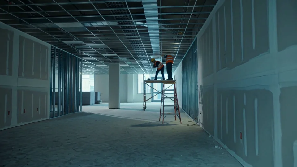 Illustrative commercial developments work: first fix in an unfinished corridor